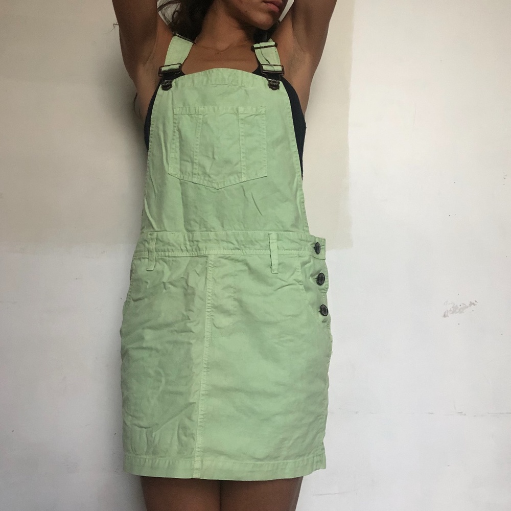 pastel green overall dress